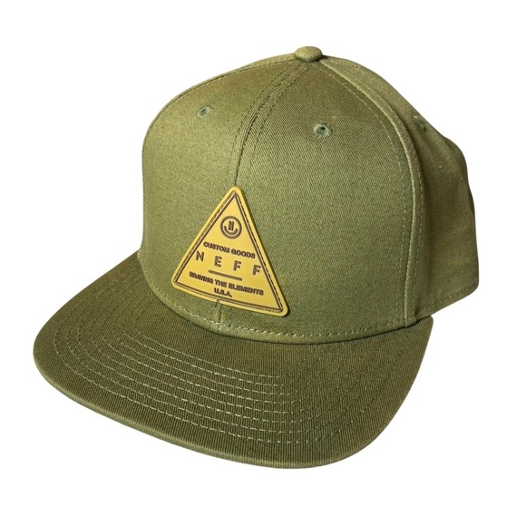 Neff Khaki Green Cap with Custom Goods Triangle Patch, SnapBack Unisex - Picture 1 of 6